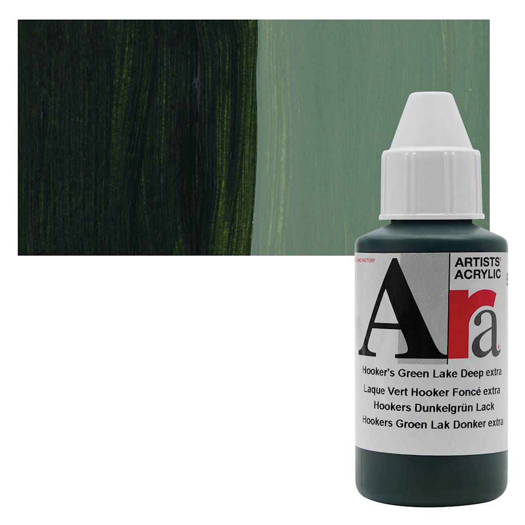 Open in modal - Ara Artists’ Acrylic Paint - Hookers Green Lake Deep Extra, 100 ml bottle and swatch