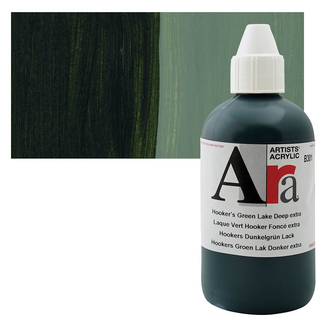 Open in modal - Ara Artists’ Acrylic Paint - Hookers Green Lake Deep Extra, 250 ml bottle and swatch