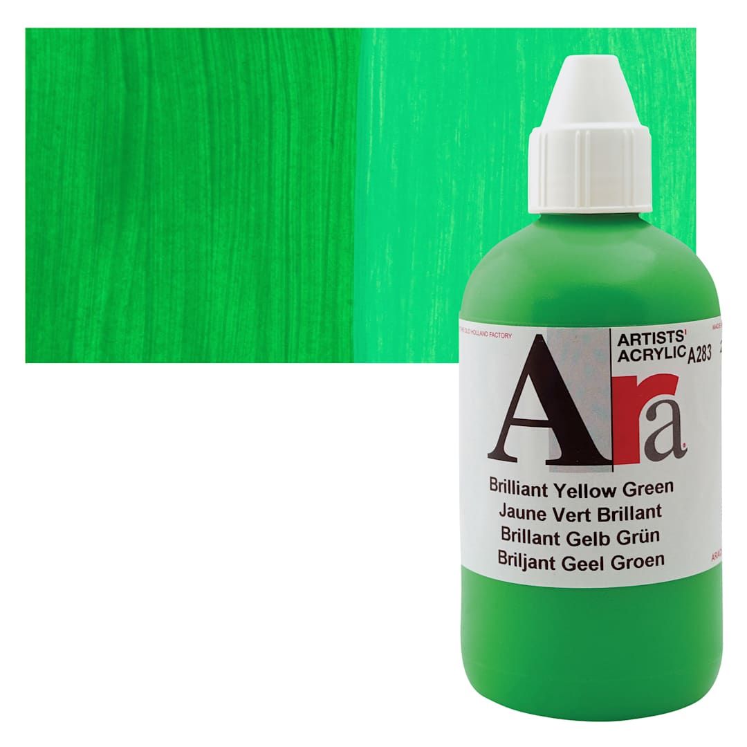 Open in modal - Ara Artists’ Acrylic Paint - Brilliant Yellow Green, 250 ml bottle and swatch