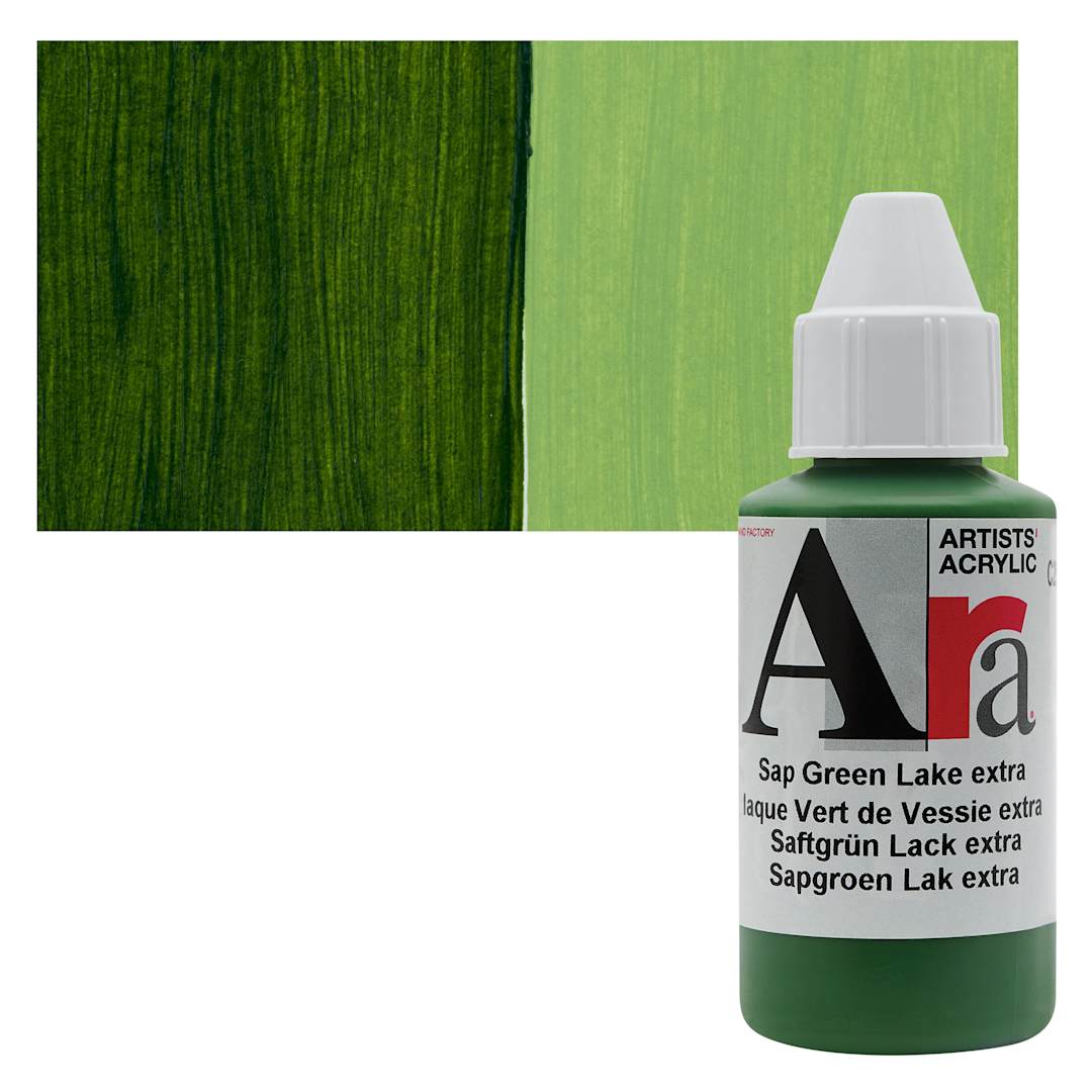 Open in modal - Ara Artists’ Acrylic Paint - Sap Green Lake Extra, 100 ml bottle and swatch