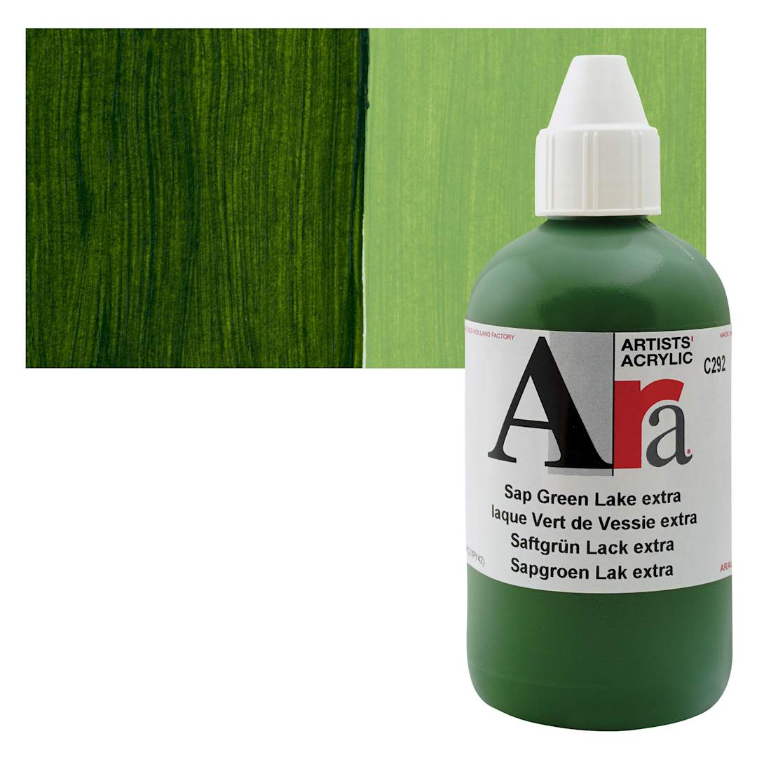 Open in modal - Ara Artists’ Acrylic Paint - Sap Green Lake Extra, 250 ml bottle and swatch