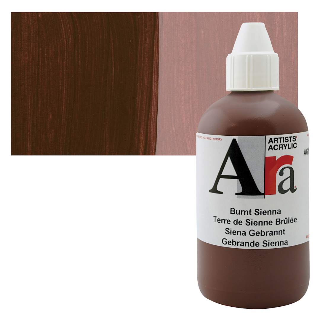 Open in modal - Ara Artists’ Acrylic Paint - Burnt Sienna, 250 ml bottle and swatch