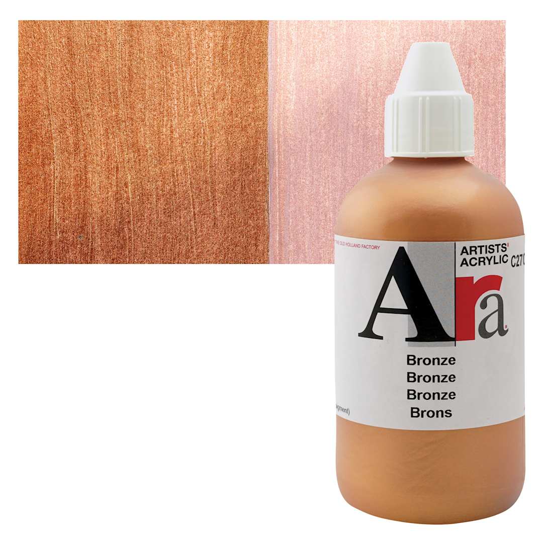Open in modal - Ara Artists’ Acrylic Paint - Bronze, 250 ml bottle and swatch