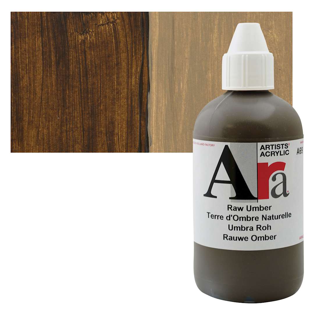 Open in modal - Ara Artists’ Acrylic Paint - Raw Umber, 250 ml bottle and swatch