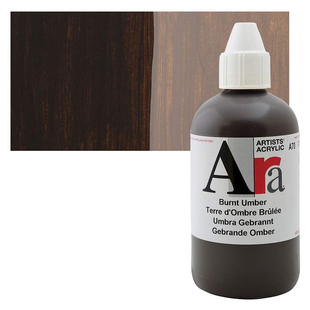Open in modal - Ara Artists’ Acrylic Paint - Burnt Umber, 250 ml bottle and swatch