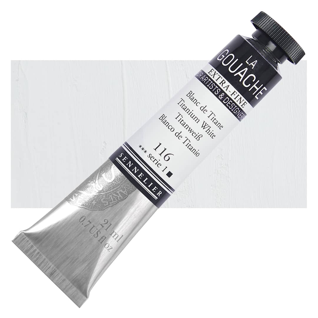 Open in modal - Sennelier Extra Fine Gouache - Titanium White, 21 ml Tube and swatch