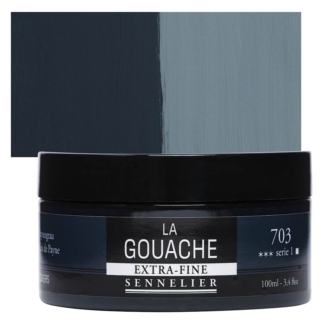 Open in modal - Sennelier Extra Fine Gouache - Payne’s Grey, 100 ml Jar and swatch