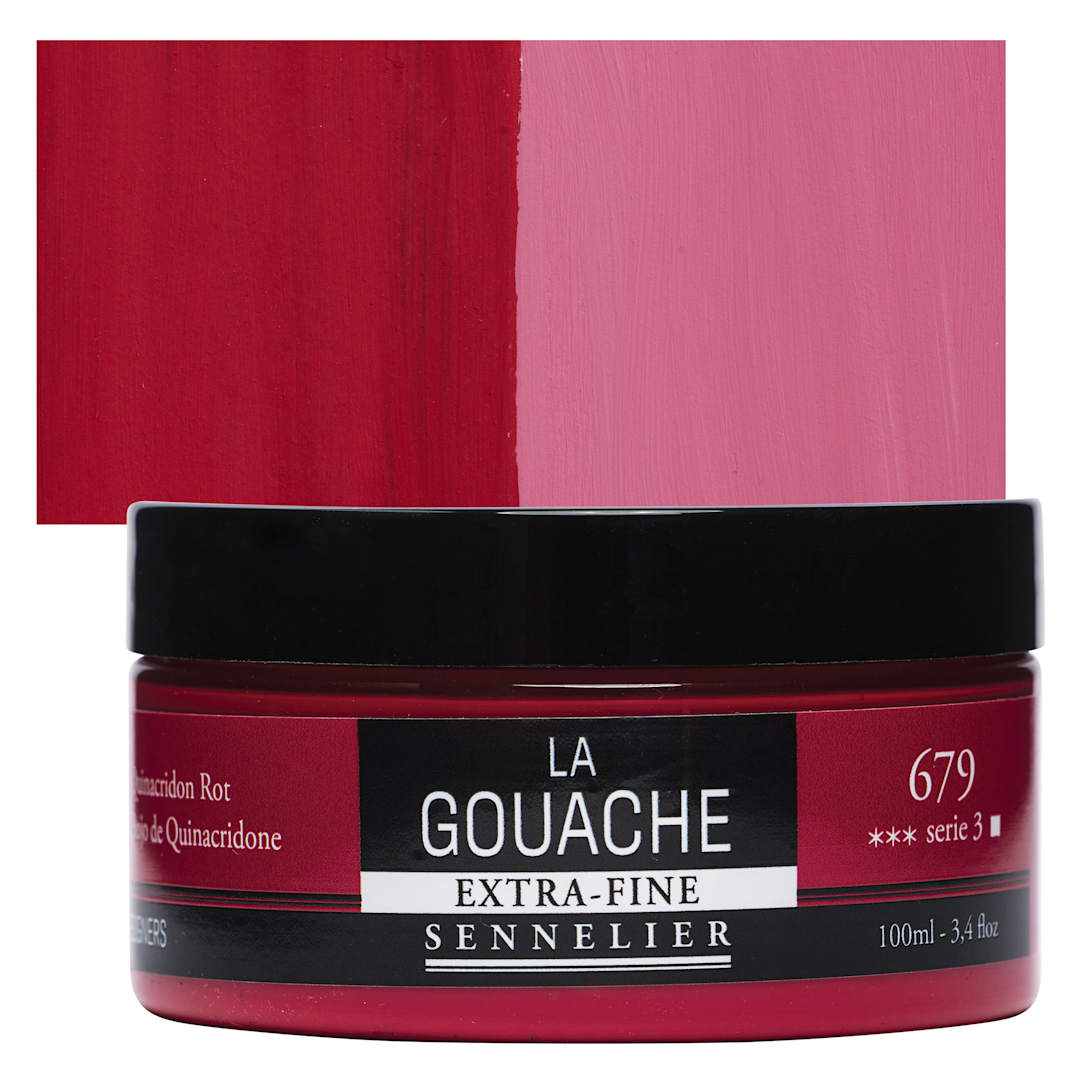 Open in modal - Sennelier Extra Fine Gouache - Quinacridone Red, 100 ml Jar and swatch