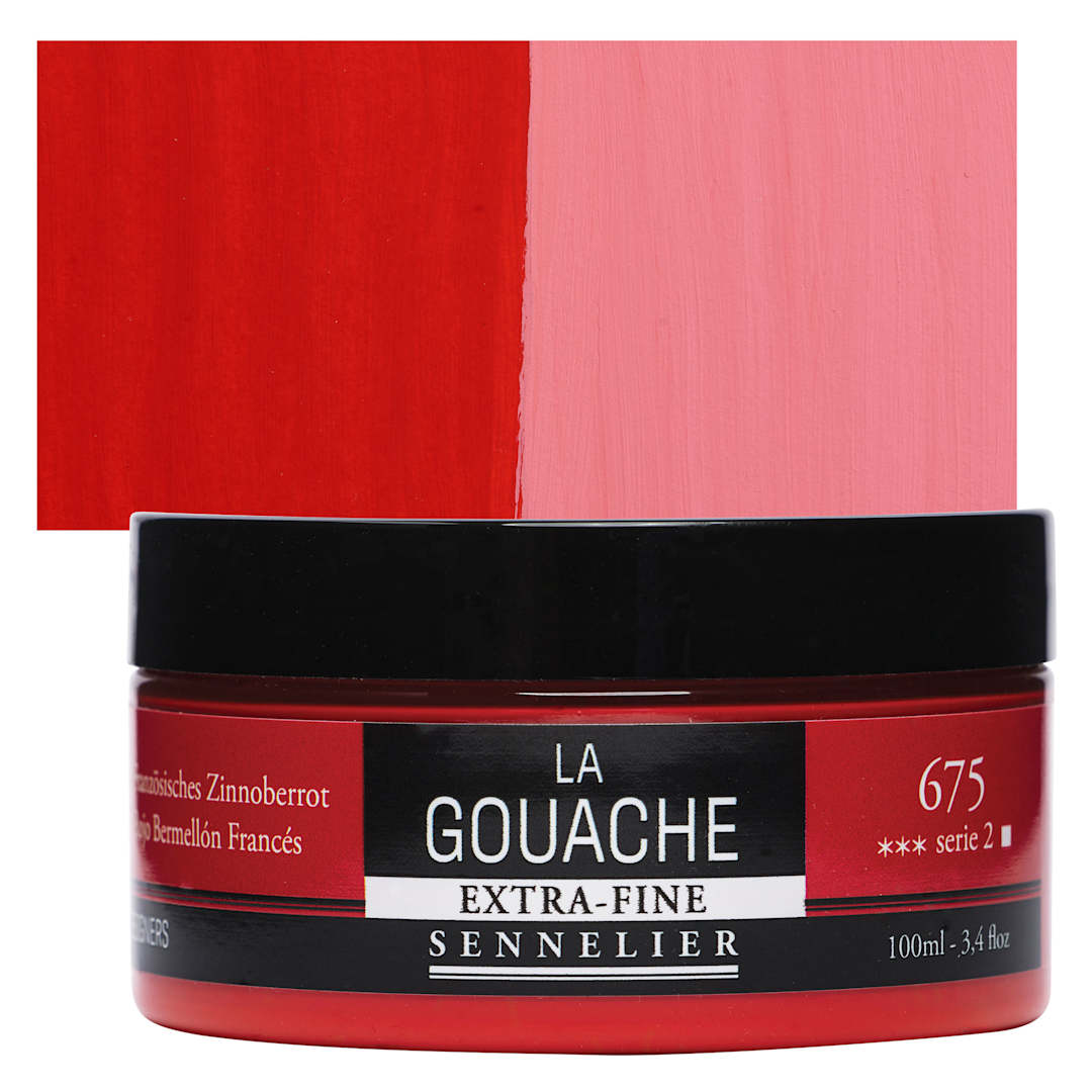 Open in modal - Sennelier Extra Fine Gouache - French Vermilion, 100 ml Jar and swatch