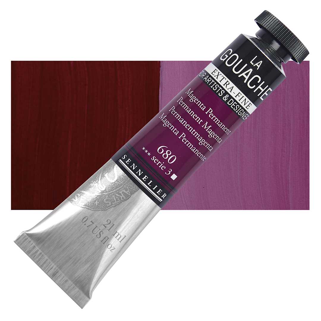 Open in modal - Sennelier Extra Fine Gouache - Permanent Magenta, 21 ml Tube and swatch