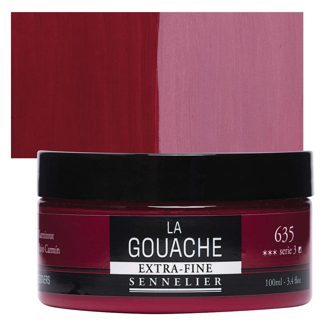 Open in modal - Sennelier Extra Fine Gouache - Carmine, 100 ml Jar and swatch