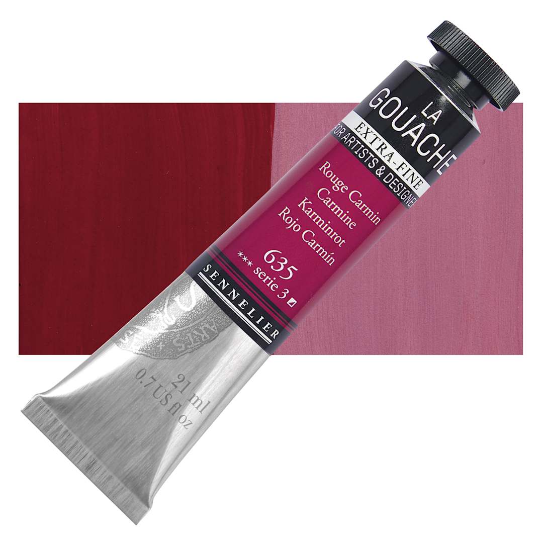 Open in modal - Sennelier Extra Fine Gouache - Carmine, 21 ml Tube and swatch