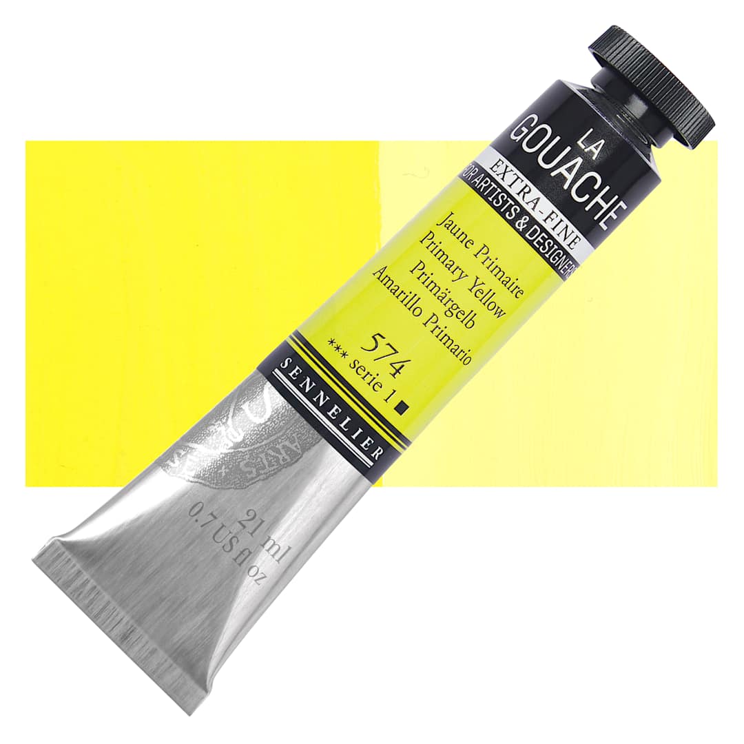 Open in modal - Sennelier Extra Fine Gouache - Primary Yellow, 21 ml Tube and swatch