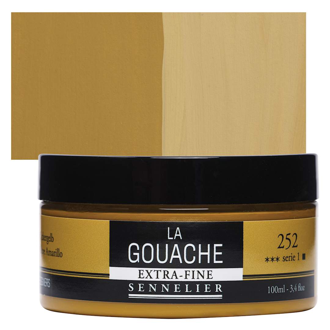 Open in modal - Sennelier Extra Fine Gouache - Yellow Ochre, 100 ml Jar and swatch
