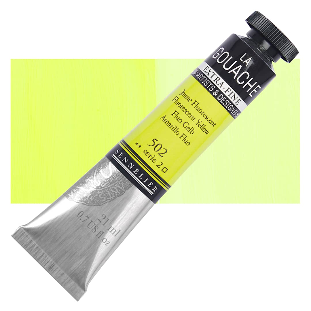 Open in modal - Sennelier Extra Fine Gouache - Fluorescent Yellow, 21 ml Tube and swatch