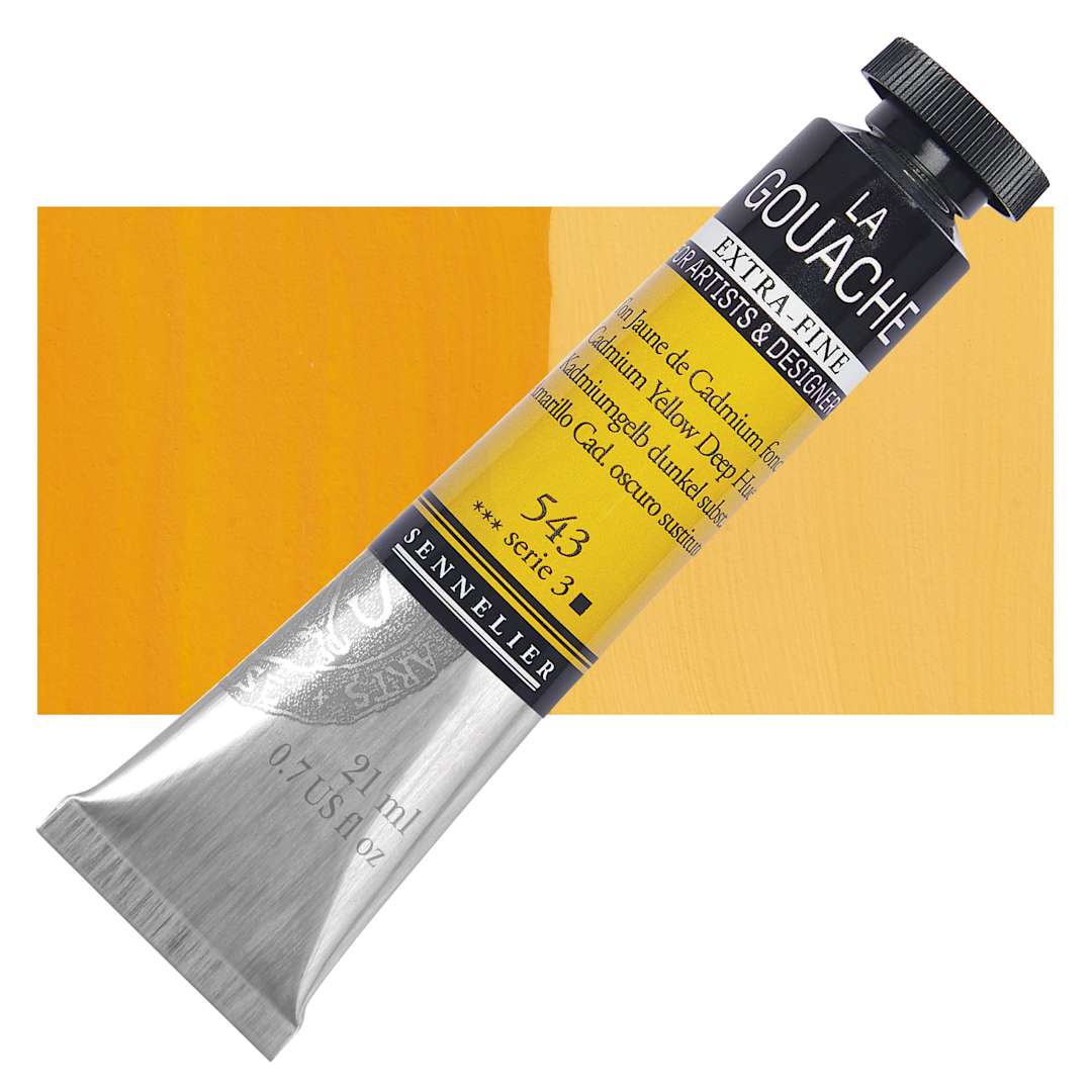 Open in modal - Sennelier Extra Fine Gouache - Cadmium Yellow Deep Hue, 21 ml Tube and swatch