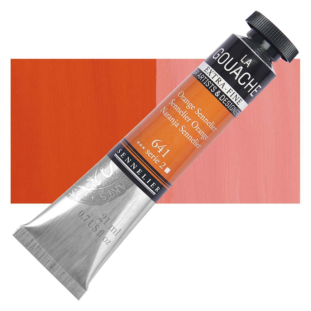 Open in modal - Sennelier Extra Fine Gouache - Sennelier Orange, 21 ml Tube and swatch