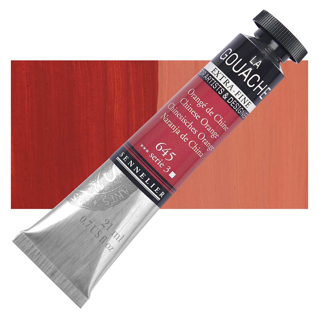 Open in modal - Sennelier Extra Fine Gouache - Chinese Orange, 21 ml Tube and swatch