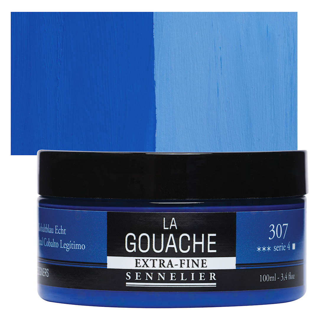 Open in modal - Sennelier Extra Fine Gouache - Cobalt Blue, 100 ml Jar and swatch