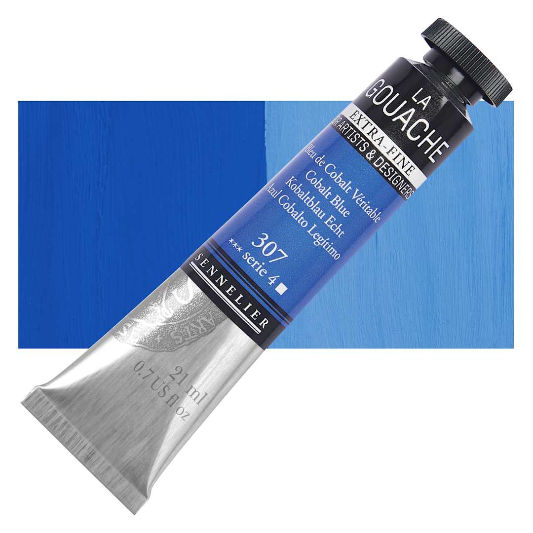 Open in modal - Sennelier Extra Fine Gouache - Cobalt Blue, 21 ml Tube and swatch