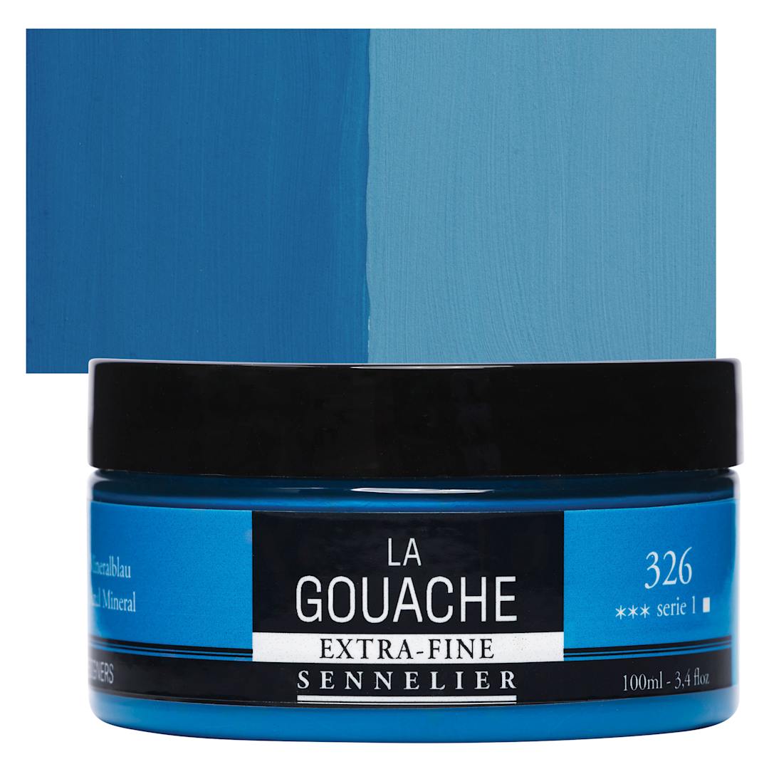 Open in modal - Sennelier Extra Fine Gouache - Phthalocyanine Blue, 100 ml Jar and swatch