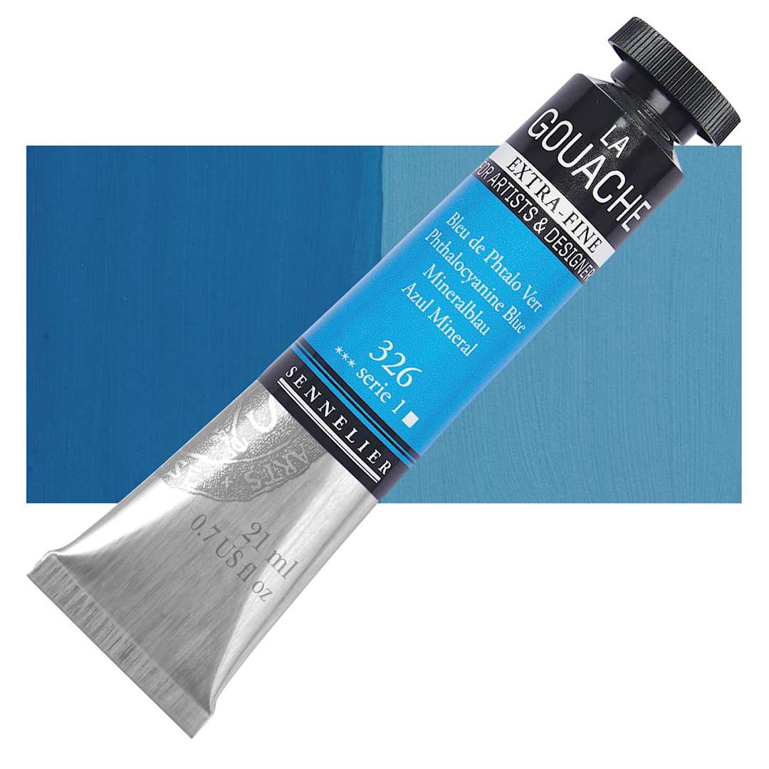 Open in modal - Sennelier Extra Fine Gouache - Phthalocyanine Blue, 21 ml Tube and swatch