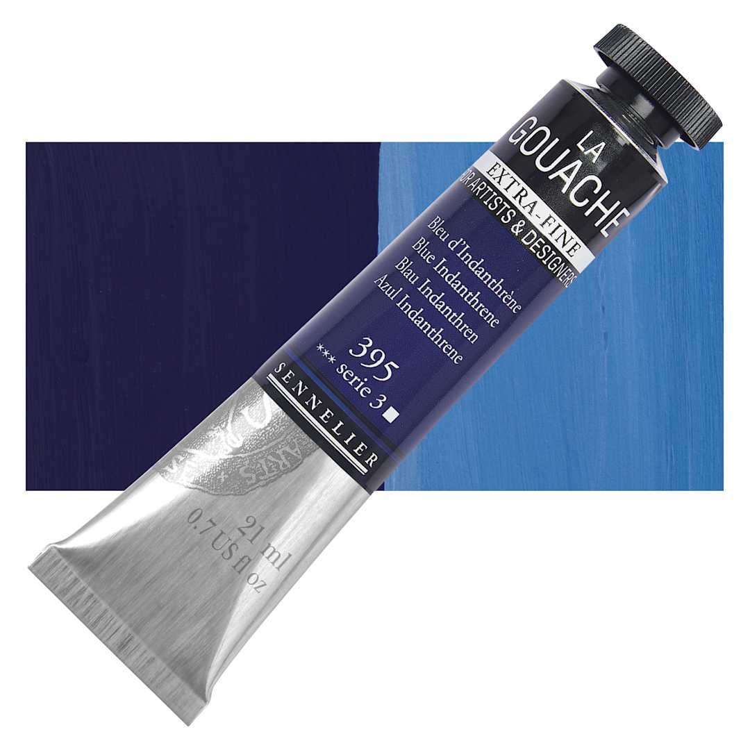 Open in modal - Sennelier Extra Fine Gouache - Blue Indanthrene, 21 ml Tube and swatch