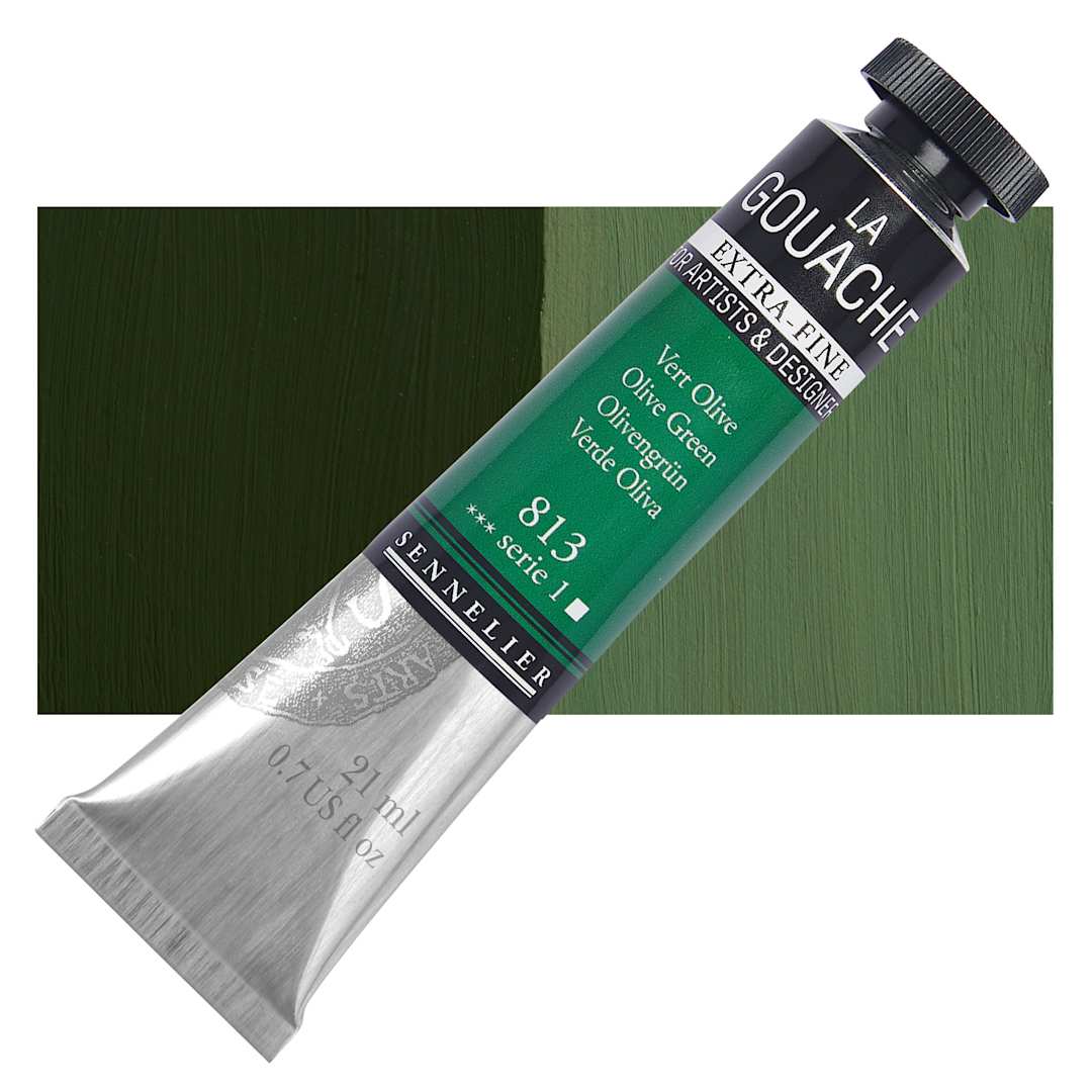 Open in modal - Sennelier Extra Fine Gouache - Olive Green, 21 ml Tube and swatch