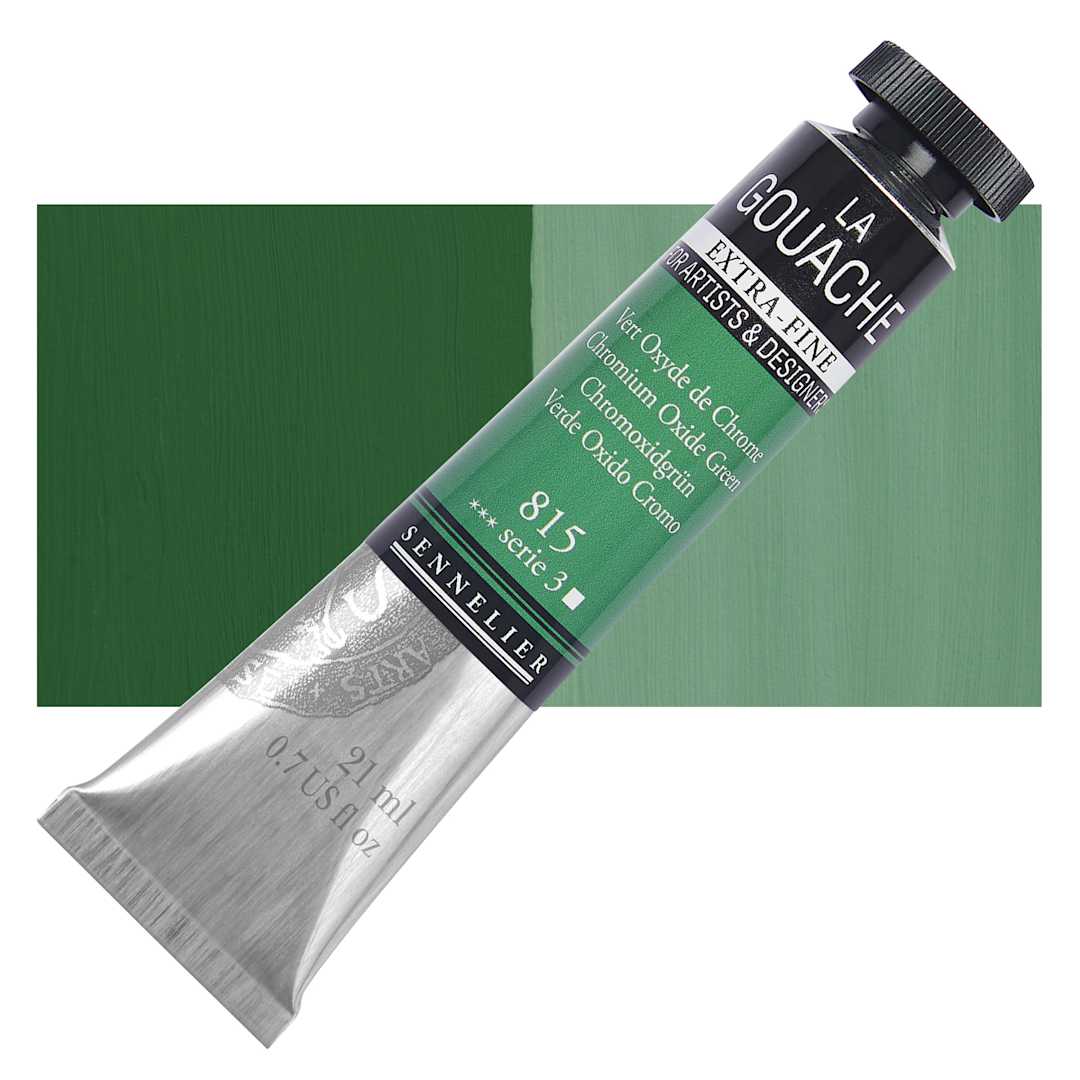 Open in modal - Sennelier Extra Fine Gouache - Chromium Oxide Green, 21 ml Tube and swatch