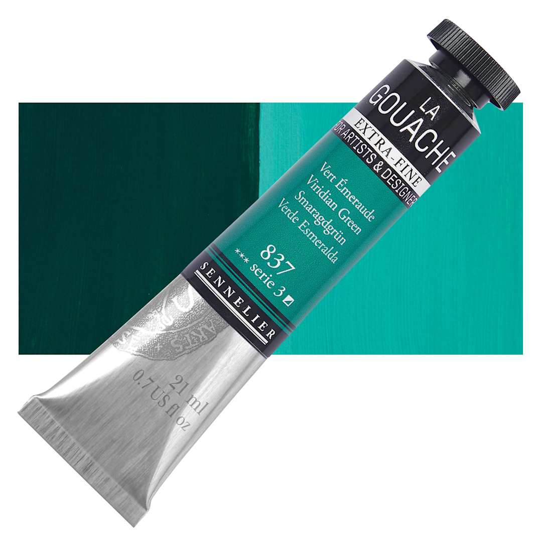 Open in modal - Sennelier Extra Fine Gouache - Viridian Green, 21 ml Tube and swatch