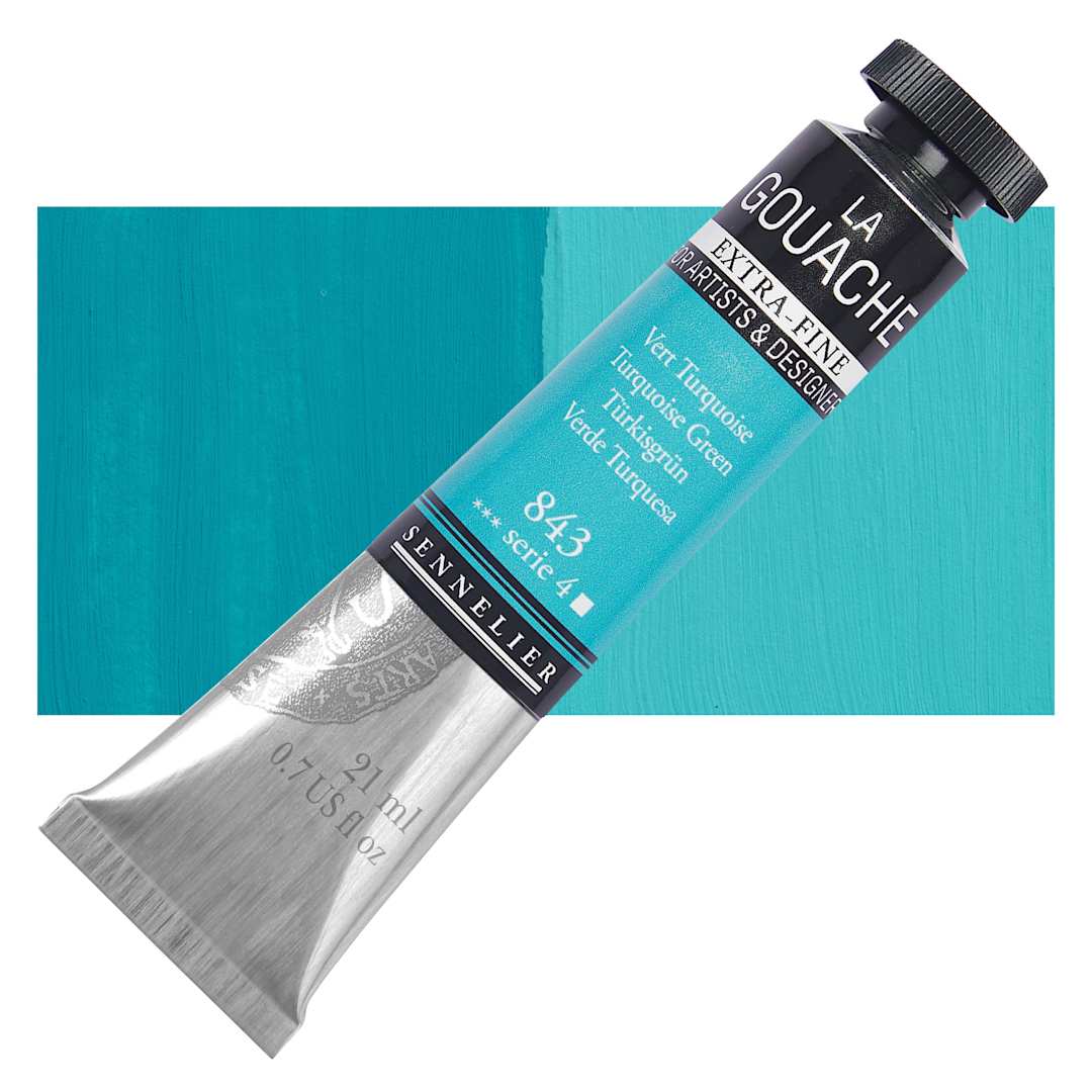 Open in modal - Sennelier Extra Fine Gouache - Turquoise Green, 21 ml Tube and swatch