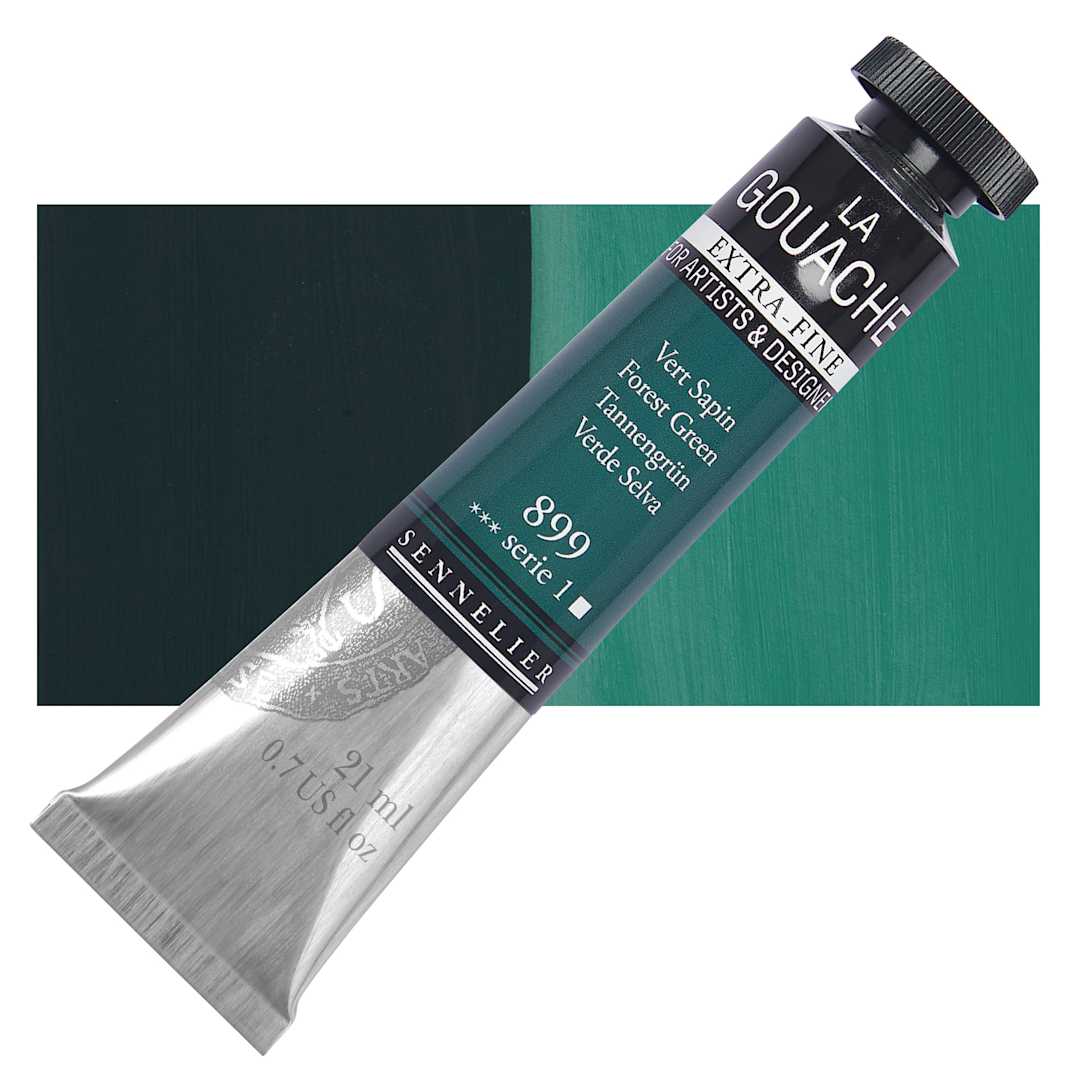 Open in modal - Sennelier Extra Fine Gouache - Forest Green, 21 ml Tube and swatch