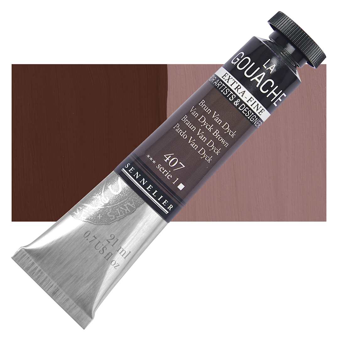 Open in modal - Sennelier Extra Fine Gouache - Van Dyck Brown, 21 ml Tube and swatch