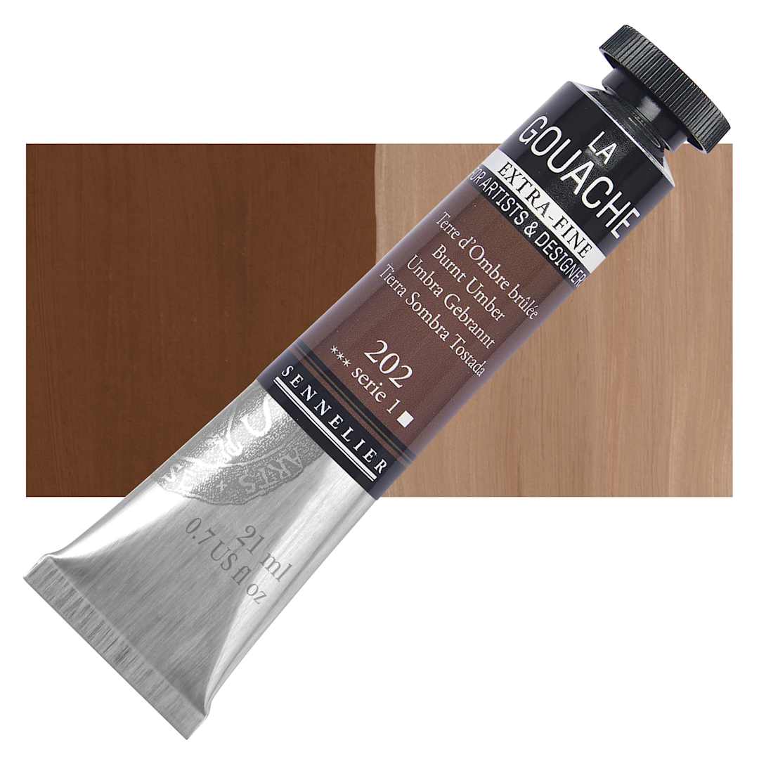 Open in modal - Sennelier Extra Fine Gouache - Burnt Umber, 21 ml Tube and swatch