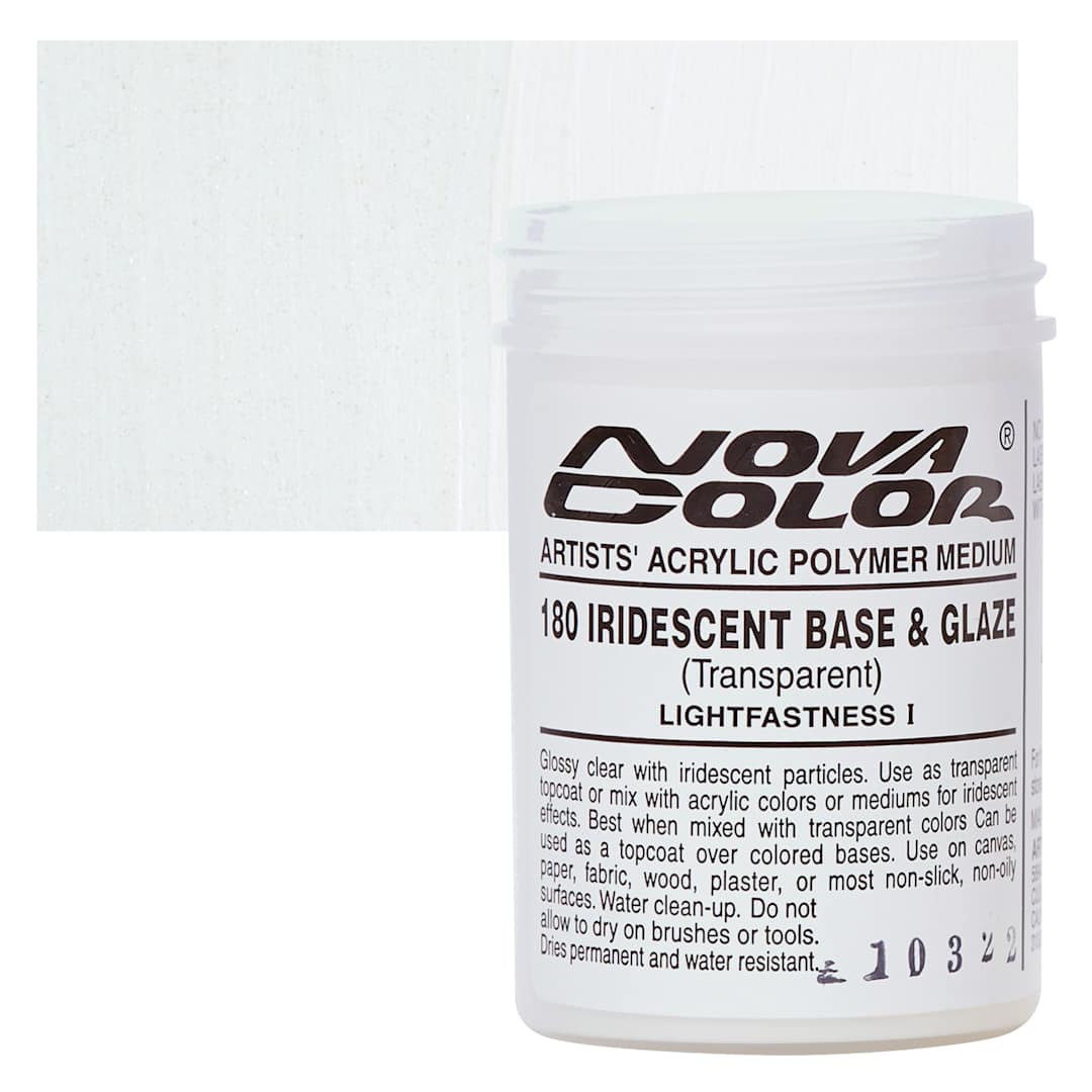 Open in modal - Nova Color Artists’ Acrylic Polymer Paint - Iridescent Base and Glaze, 118 ml Jar and swatch