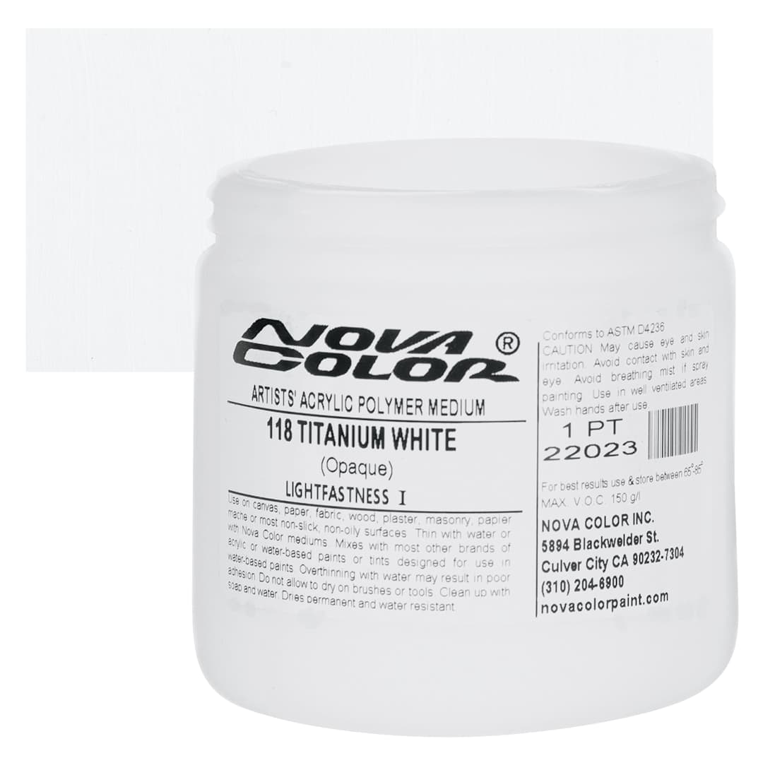 Open in modal - Nova Color Artists’ Acrylic Polymer Paint - Titanium White, 473 ml Jar and swatch