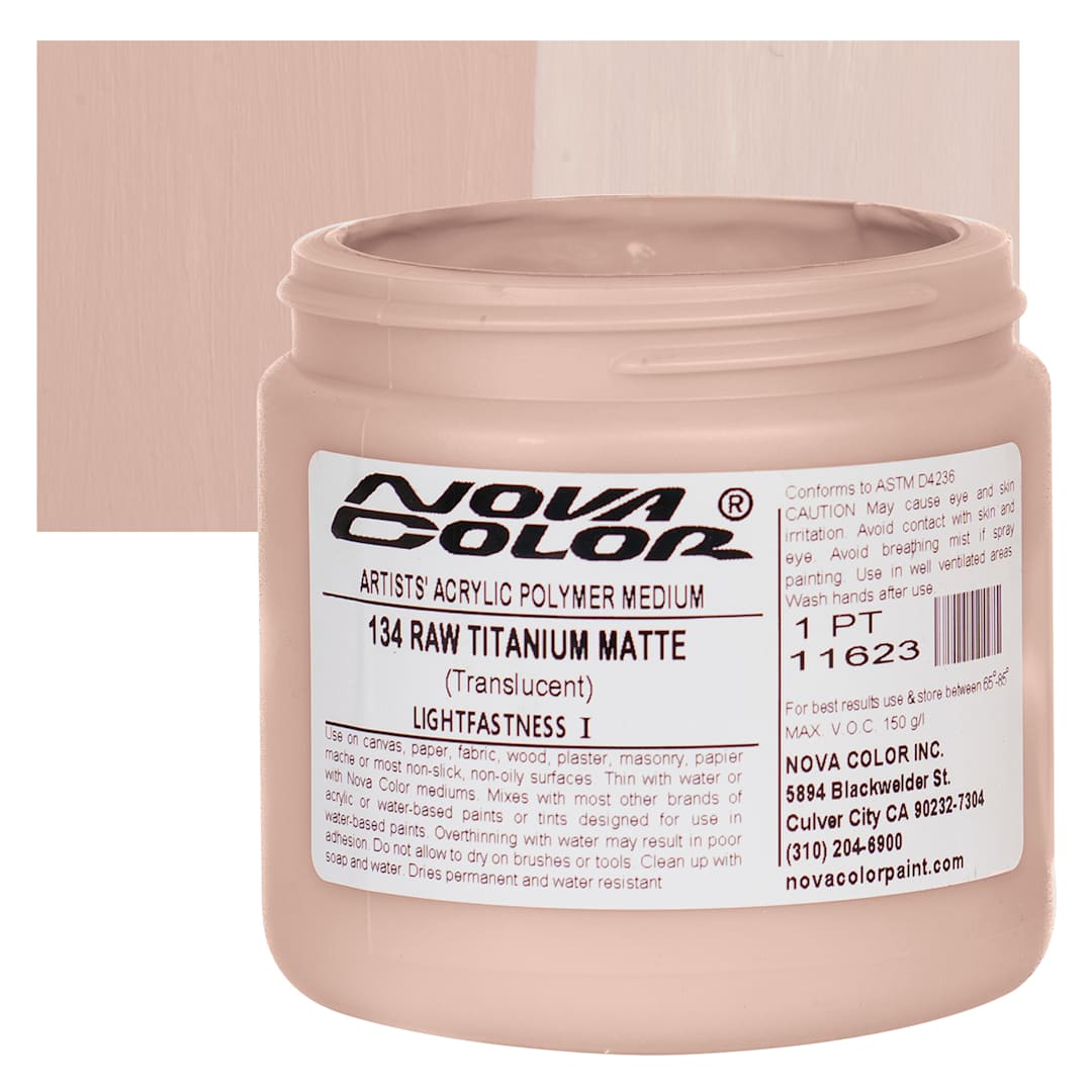 Open in modal - Nova Color Artists’ Acrylic Polymer Paint - Raw Titanium Matte, 473 ml Jar and swatch