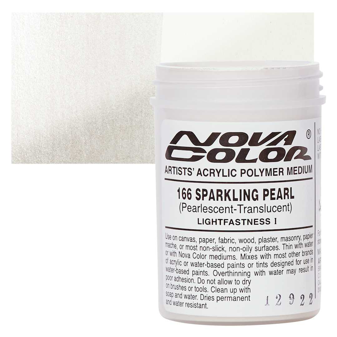 Open in modal - Nova Color Artists’ Acrylic Polymer Paint - Sparkling Pearl, 118 ml Jar and swatch