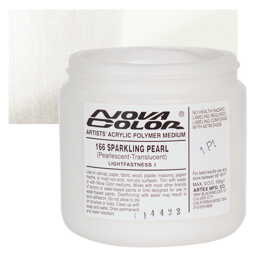 Open in modal - Nova Color Artists’ Acrylic Polymer Paint - Sparkling Pearl, 473 ml Jar and swatch