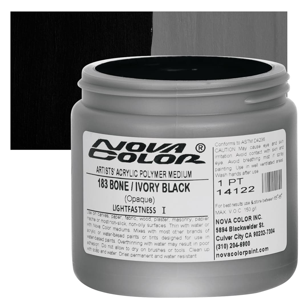 Open in modal - Nova Color Artists’ Acrylic Polymer Paint - Bone/Ivory Black, 473 ml Jar and swatch