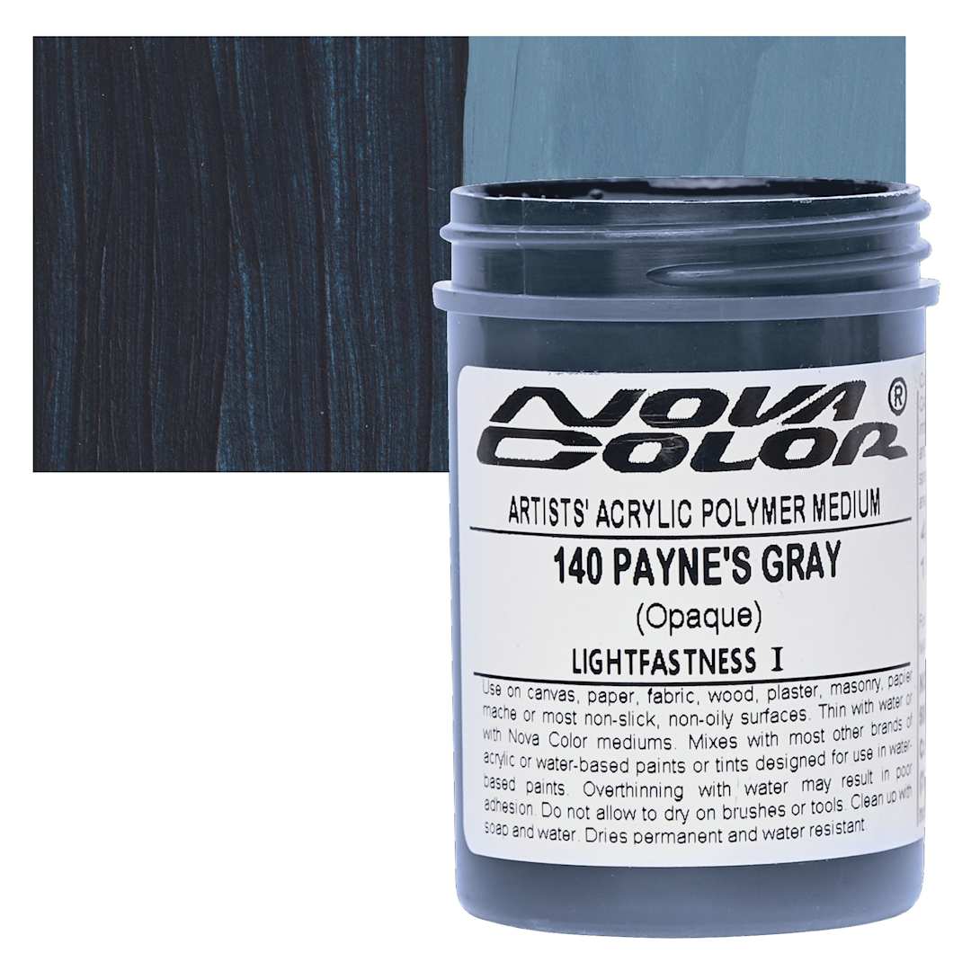 Open in modal - Nova Color Artists’ Acrylic Polymer Paint - Payne's Gray, 118 ml Jar and swatch