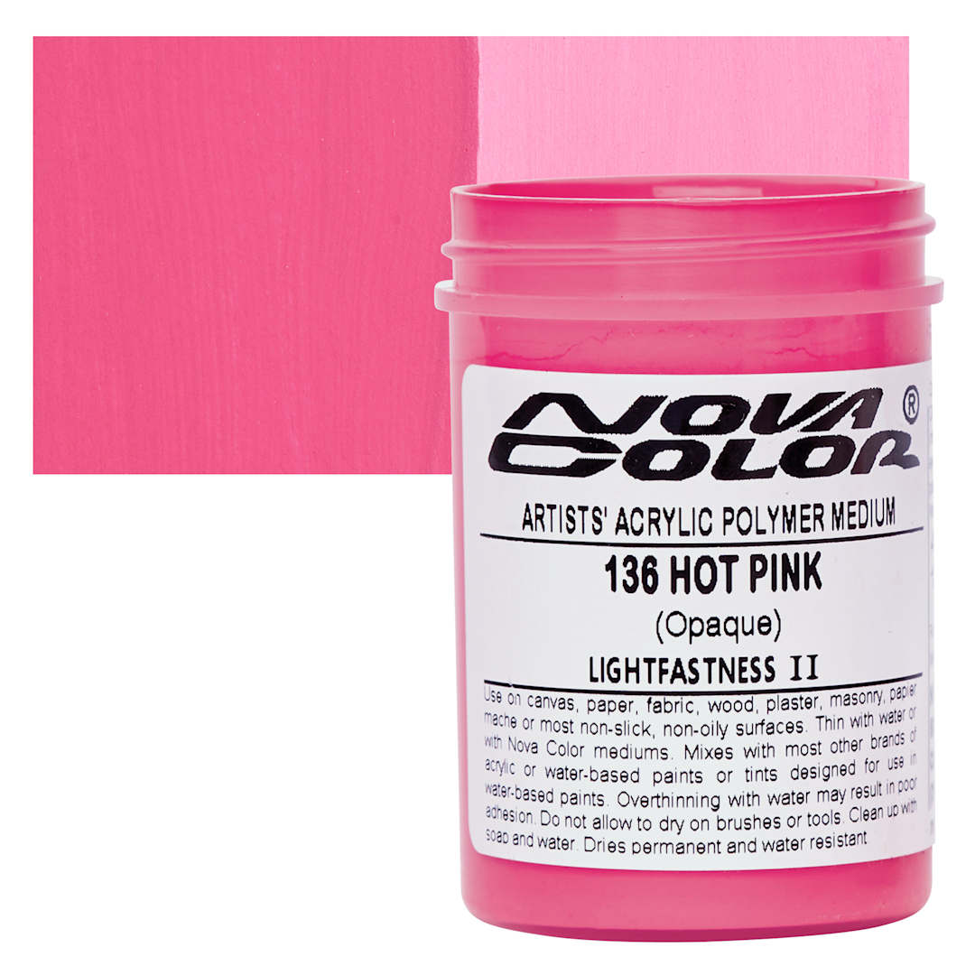 Open in modal - Nova Color Artists’ Acrylic Polymer Paint - Hot Pink, 118 ml Jar and swatch