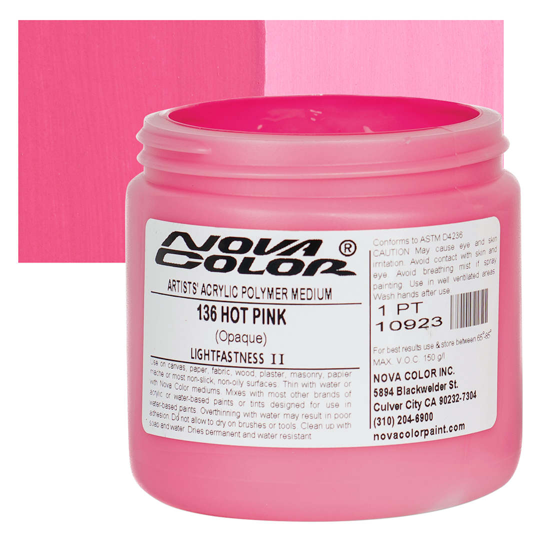 Open in modal - Nova Color Artists’ Acrylic Polymer Paint - Hot Pink, 473 ml Jar and swatch