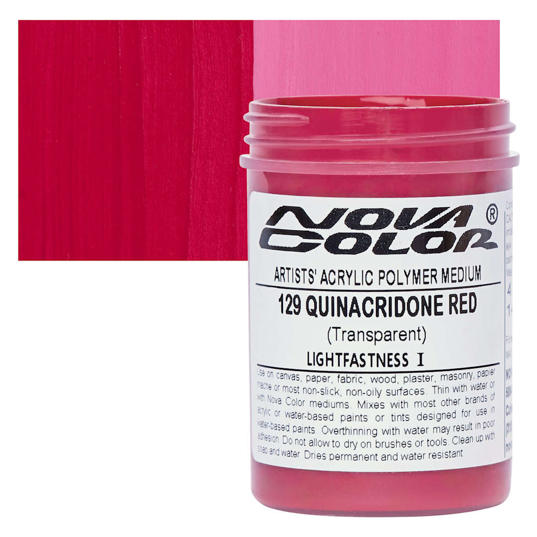 Open in modal - Nova Color Artists’ Acrylic Polymer Paint - Quinacridone Red, 118 ml Jar and swatch
