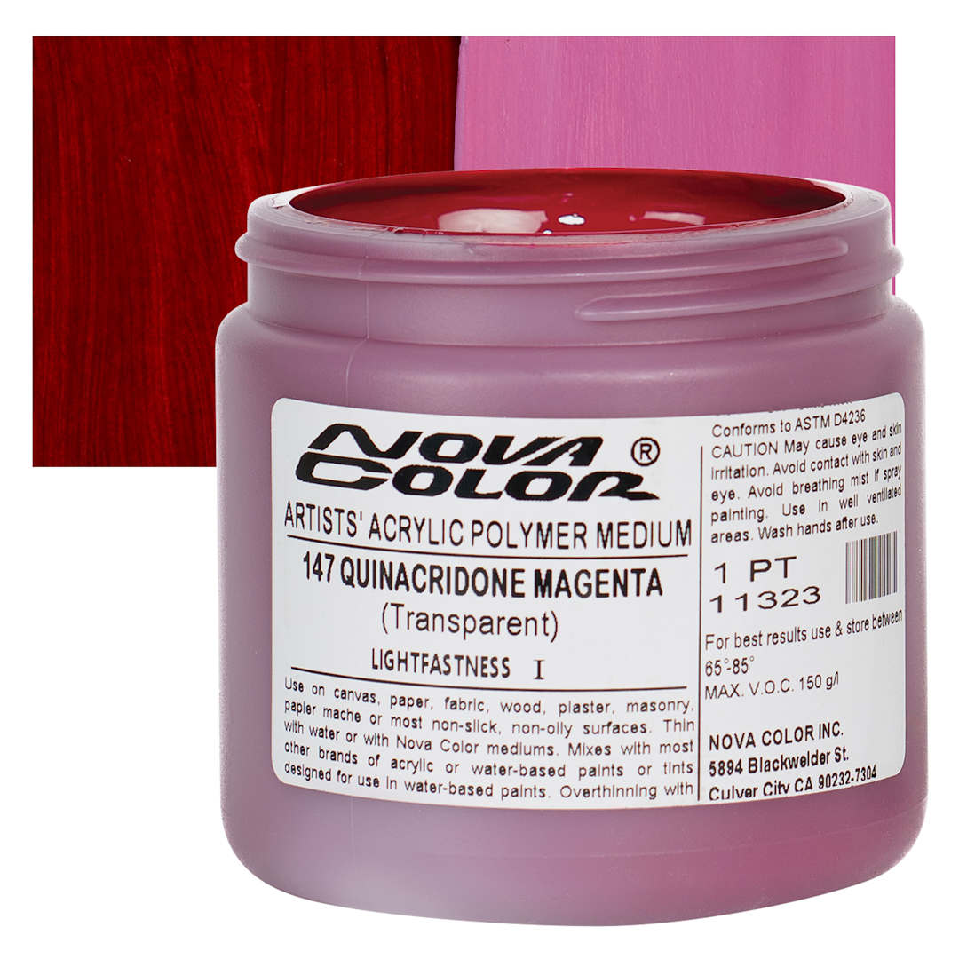 Open in modal - Nova Color Artists’ Acrylic Polymer Paint - Quinacridone Magenta, 473 ml Jar and swatch