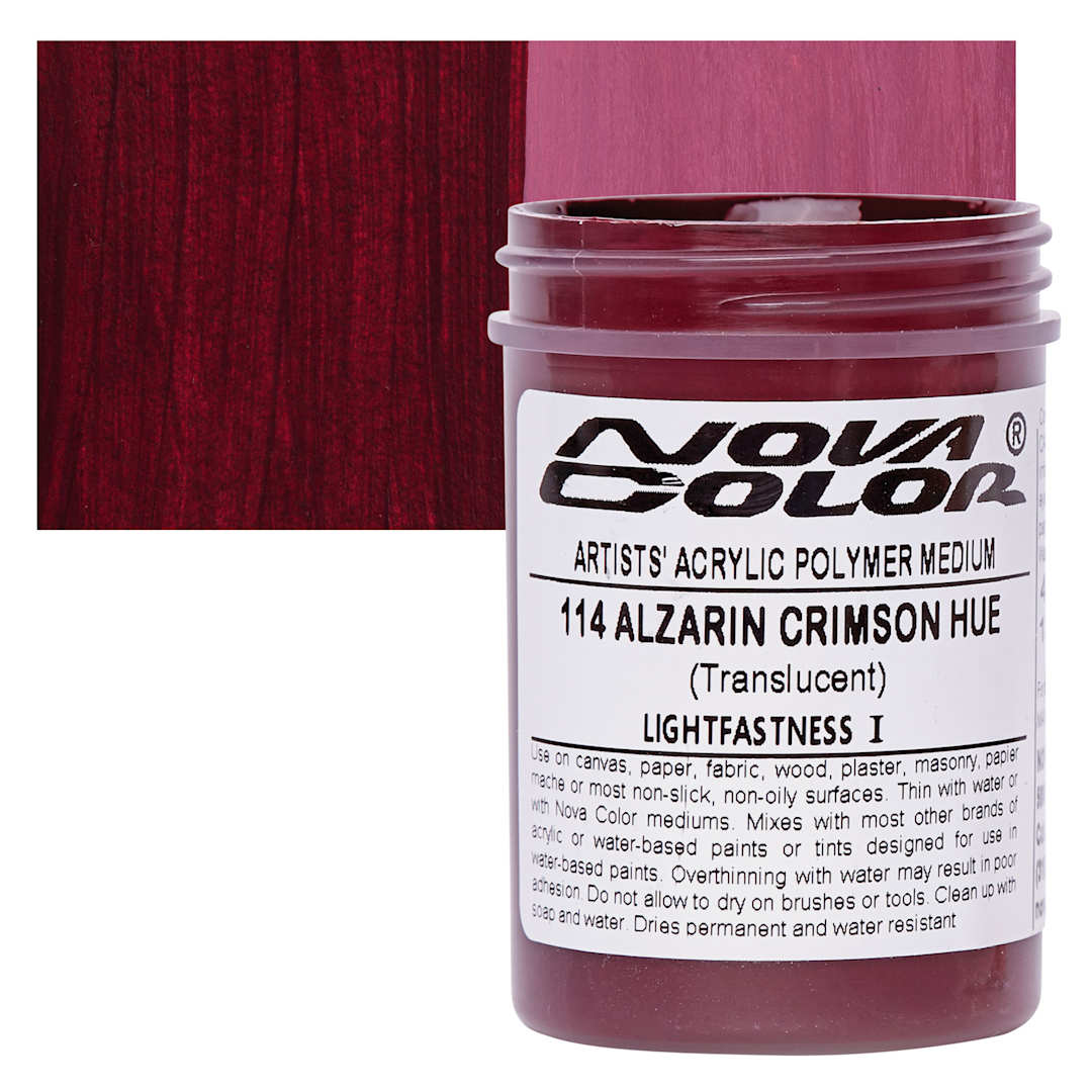 Open in modal - Nova Color Artists’ Acrylic Polymer Paint - Alizarin Crimson Hue, 4 oz Jar and swatch