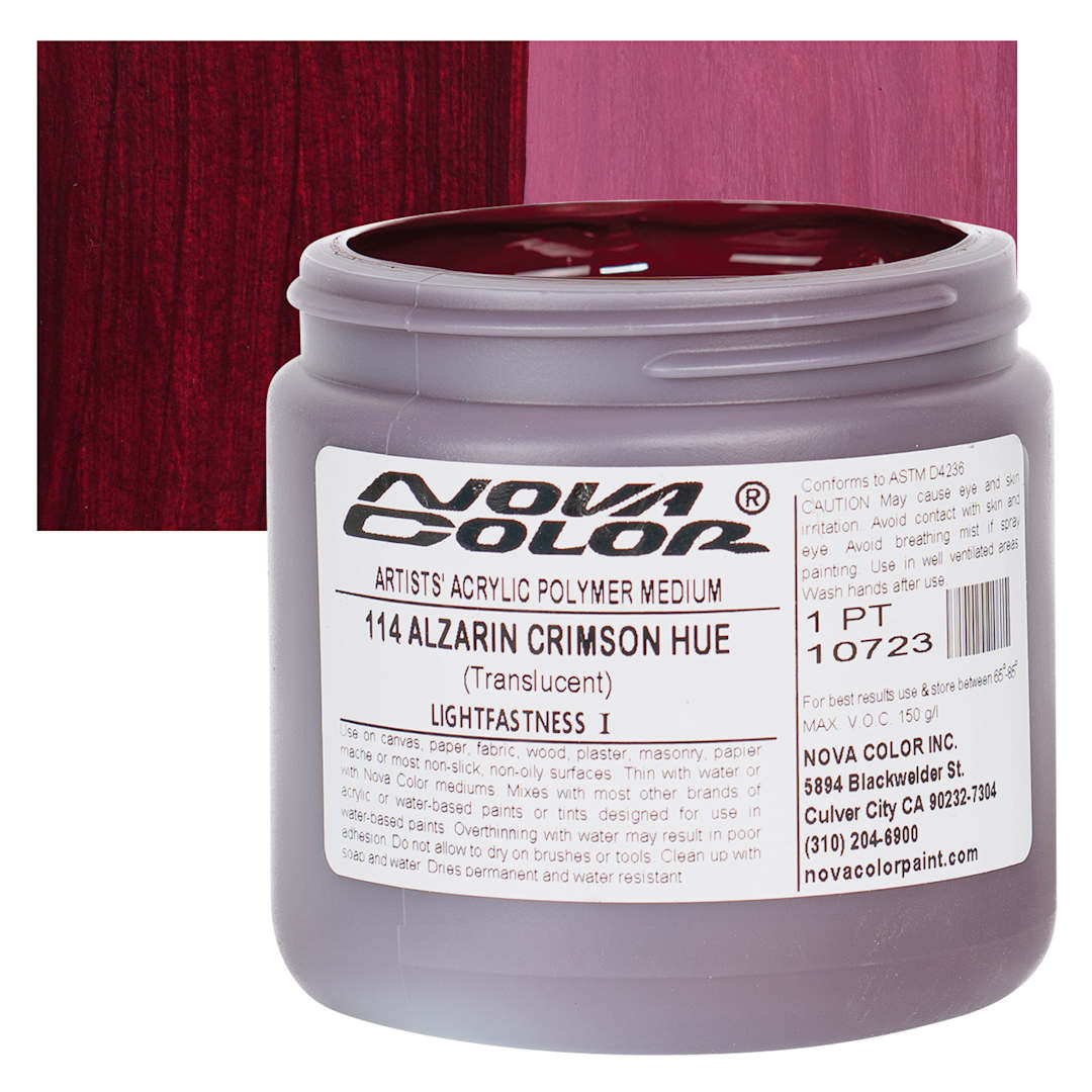 Open in modal - Nova Color Artists’ Acrylic Polymer Paint - Alizarin Crimson Hue, 473 ml Jar and swatch