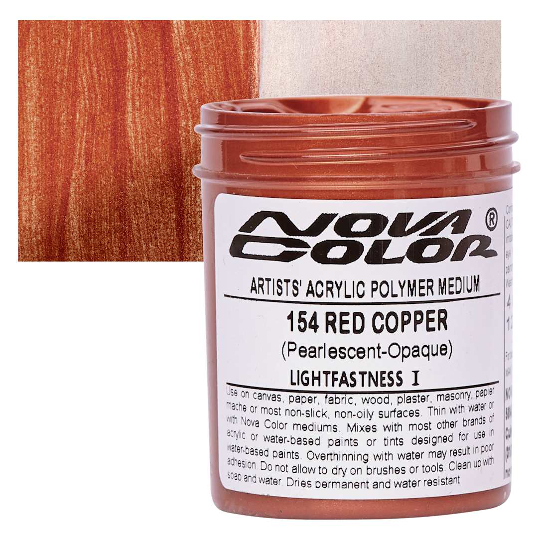 Open in modal - Nova Color Artists’ Acrylic Polymer Paint - Red Copper Pearl, 118 ml Jar and swatch