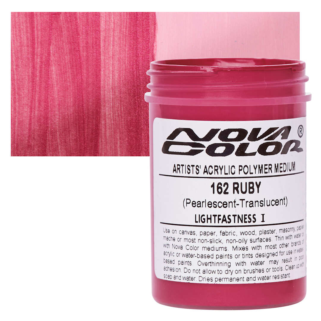 Open in modal - Nova Color Artists’ Acrylic Polymer Paint - Ruby Pearl, 118 ml Jar and swatch