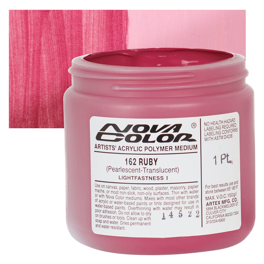 Open in modal - Nova Color Artists’ Acrylic Polymer Paint - Ruby Pearl, 473 ml Jar and swatch